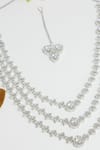 Shop_Queens Jewels_White Embellished Triple Layer American Diamond Studded Necklace Set _at_Aza_Fashions