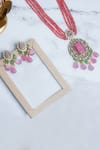 Buy_Queens Jewels_Pink Kundan And Beads Embellished Necklace Set _at_Aza_Fashions