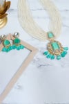 Buy_Queens Jewels_Blue Kundan And Pearls Embellished Necklace Set _at_Aza_Fashions