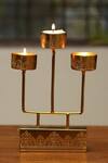 Nakshikathaa - Homeware_Gold Iron Hand Etched Tea Light Stand Gift Hamper Set - 5 Pcs_at_Aza_Fashions