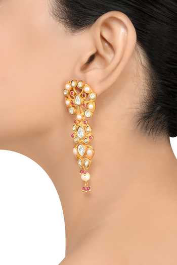 Buy_Tribe Amrapali_Gold Plated Pearls, Crystals, Beads Amira Embellished Earrings _at_Aza_Fashions