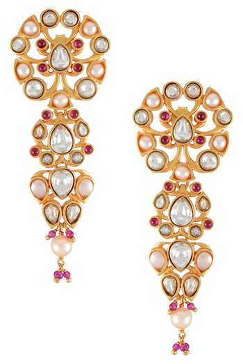 Shop_Tribe Amrapali_Gold Plated Pearls, Crystals, Beads Amira Embellished Earrings _at_Aza_Fashions