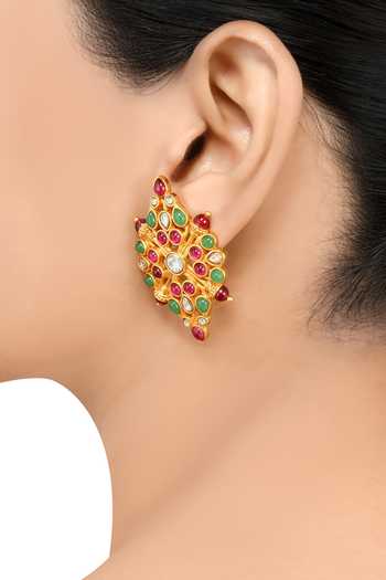 Buy_Tribe Amrapali_Green Crystals, Pearls Gulnar Embellished Stud Earrings _at_Aza_Fashions