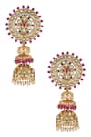 Shop_Tribe Amrapali_Gold Plated Crystals, Pearls, Glitter Glass Embellished Jhumkas _at_Aza_Fashions