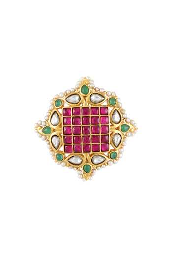 Shop_Tribe Amrapali_Gold Plated Embroidery, Stones Meher Studded Ring _at_Aza_Fashions