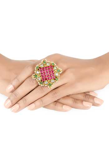 Buy_Tribe Amrapali_Gold Plated Embroidery, Stones Meher Studded Ring _Online_at_Aza_Fashions