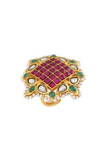 Shop_Tribe Amrapali_Gold Plated Embroidery, Stones Meher Studded Ring _Online_at_Aza_Fashions