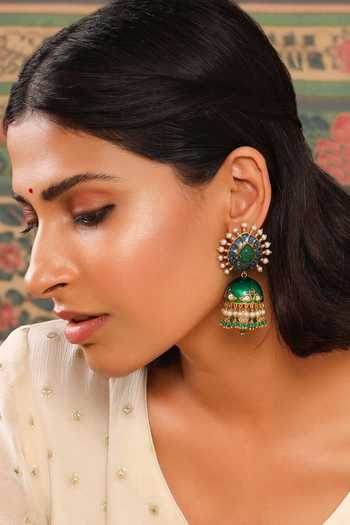 Buy_Tribe Amrapali_Multi Color Crystals, Pearls Sabaa Embellished Jhumkas _at_Aza_Fashions