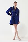 Buy_Mehak Talreja Couturre_Blue Cotton Embroidered Floral Shirt Collar Trench Coat Dress _at_Aza_Fashions