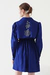 Shop_Mehak Talreja Couturre_Blue Cotton Floral Embroidered Trench Coat Dress _at_Aza_Fashions