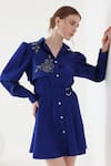 Mehak Talreja Couturre_Blue Cotton Floral Embroidered Trench Coat Dress _Online_at_Aza_Fashions