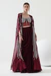 Buy_Mehak Talreja Couturre_Wine Koyal Flora Embroidered Draped Skirt And Cape Set _at_Aza_Fashions