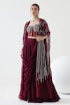 Mehak Talreja Couturre_Wine Koyal Flora Embroidered Draped Skirt And Cape Set _Online_at_Aza_Fashions