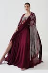 Mehak Talreja Couturre_Wine Koyal Flora Embroidered Draped Skirt And Cape Set _at_Aza_Fashions