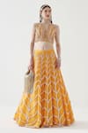 Buy_Mehak Talreja Couturre_Yellow Organza Embroidery Pearls V Neck Dua Lehenga With Blouse _at_Aza_Fashions