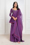 Buy_The Aarya_Purple Chanderi, Viscose Sequins, Embroidery, Bodice Peplum Top Gharara Set _at_Aza_Fashions