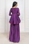 Shop_The Aarya_Purple Chanderi, Viscose Sequins, Embroidery, Bodice Peplum Top Gharara Set _at_Aza_Fashions