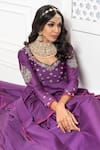 Shop_The Aarya_Purple Chanderi, Viscose Sequins, Embroidery, Bodice Peplum Top Gharara Set _Online_at_Aza_Fashions