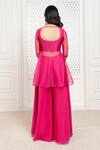 Shop_The Aarya_Pink Chanderi, Viscose Embroidery, Sequins, Glitter Hand Peplum Top Gharara Set _at_Aza_Fashions