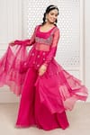 The Aarya_Pink Chanderi, Viscose Embroidery, Sequins, Glitter Hand Peplum Top Gharara Set _Online_at_Aza_Fashions