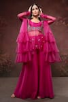 The Aarya_Pink Chanderi, Viscose Embroidery, Sequins, Glitter Hand Peplum Top Gharara Set _at_Aza_Fashions