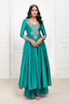 The Aarya_Green Pure Handwoven Chanderi Hand Embroidered Bodice Anarkali Palazzo Set _at_Aza_Fashions