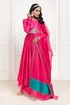 Buy_The Aarya_Pink Pure Handwoven Chanderi Hand Embroidered Bodice Work Anarkali Palazzo Set _at_Aza_Fashions