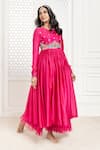 The Aarya_Pink Pure Handwoven Chanderi Hand Embroidered Bodice Work Anarkali Palazzo Set _Online_at_Aza_Fashions