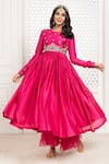 Buy_The Aarya_Pink Pure Handwoven Chanderi Hand Embroidered Bodice Work Anarkali Palazzo Set _Online_at_Aza_Fashions