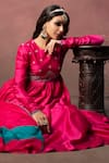 The Aarya_Pink Pure Handwoven Chanderi Hand Embroidered Bodice Work Anarkali Palazzo Set _at_Aza_Fashions