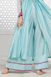Shop_The Aarya_Blue Chanderi, Viscose Embroidery, Sequins V-neck Sleeve Anarkali Palazzo Set _at_Aza_Fashions