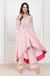 Shop_The Aarya_Peach Pure Handwoven Chanderi Hand Embroidered Glass Beads Bodice Anarkali Set _Online_at_Aza_Fashions