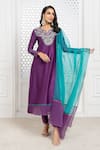 Buy_The Aarya_Purple Chanderi, Viscose Embroidery, Sequins, Beads Split V-neck Kurta Pant Set _at_Aza_Fashions