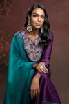 Shop_The Aarya_Purple Chanderi, Viscose Embroidery, Sequins, Beads Split V-neck Kurta Pant Set _Online_at_Aza_Fashions