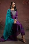 The Aarya_Purple Chanderi, Viscose Embroidery, Sequins, Beads Split V-neck Kurta Pant Set _at_Aza_Fashions