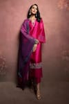 Shop_The Aarya_Pink Chanderi, Viscose Sequins, Beads Split V-neck Embroidered Kurta Pant Set 
