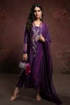 Buy_The Aarya_Purple Viscose, Chanderi Sequins, Beads Split Panel Embroidered Kurta Pant Set _at_Aza_Fashions