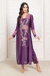 Buy_The Aarya_Purple Viscose, Chanderi Sequins, Beads Split Panel Embroidered Kurta Pant Set _Online_at_Aza_Fashions
