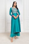 Shop_The Aarya_Green Chanderi, Viscose Sequins, Zari, Bodice Embroidered Kurta Palazzo Set _Online_at_Aza_Fashions