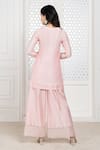 Shop_The Aarya_Peach Chanderi, Viscose Sequins, Embroidery Split V-neck Short Kurta Palazzo Set _at_Aza_Fashions