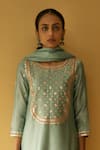 Buy_Apeksha Jain Label_Green Kurta Chanderi Embroidered Floral Round Gota Patti Pant Set _Online_at_Aza_Fashions
