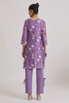 Kaia_Purple Chanderi Printed Floral V Neck Kurta High Low Pant Set _Online_at_Aza_Fashions