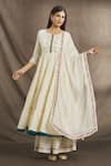 Samyukta Singhania_Off White Cotton Embroidery Chikankari Round Neck Schiffli Tiered Anarkali _at_Aza_Fashions