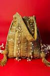Buy_Nayaab By Sonia_Gold Cut Work, Pearls Briller Sac Twin Embellished Potli_at_Aza_Fashions