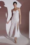 Buy_Amrta By Guneet Kondal_White Viscose Sequins Sweetheart Neck Starry Embellished Slit Maxi Dress _Online_at_Aza_Fashions