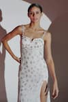 Shop_Amrta By Guneet Kondal_White Viscose Sequins Sweetheart Neck Starry Embellished Slit Maxi Dress _Online_at_Aza_Fashions