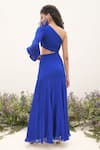 Shop_Amrta By Guneet Kondal_Blue Viscose Embroidery Asymmetric One Shoulder Cut Out Dress _at_Aza_Fashions