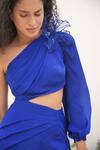Shop_Amrta By Guneet Kondal_Blue Viscose Embroidery Asymmetric One Shoulder Cut Out Dress _Online_at_Aza_Fashions