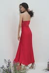Shop_Amrta By Guneet Kondal_Red Lurex, Satin, Viscose Glitter Bandeau Neck Corset Bustier With Draped Skirt _at_Aza_Fashions