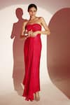Amrta By Guneet Kondal_Red Lurex, Satin, Viscose Glitter Bandeau Neck Corset Bustier With Draped Skirt _at_Aza_Fashions